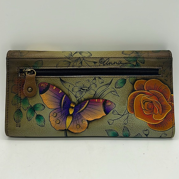 Anuschka Anna Beautiful Gray Flowers & Butterflies Shoulder Purse Bag w/ Wallet - Picture 12 of 14